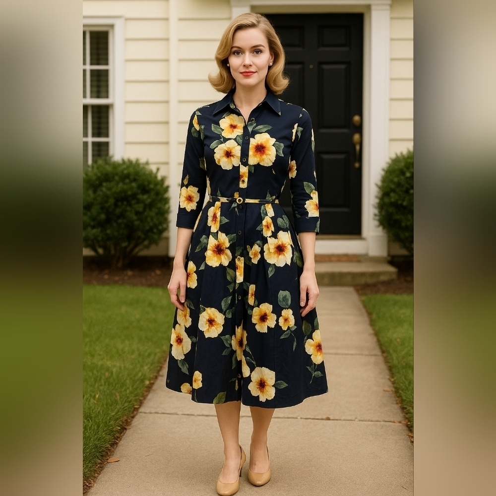 Samantha Sung Audrey Floral Print Shirt Dress
